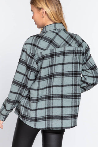 Long Sleeve Wool Blend Plaid Button Down Casual Jacket - Rise and Redemption