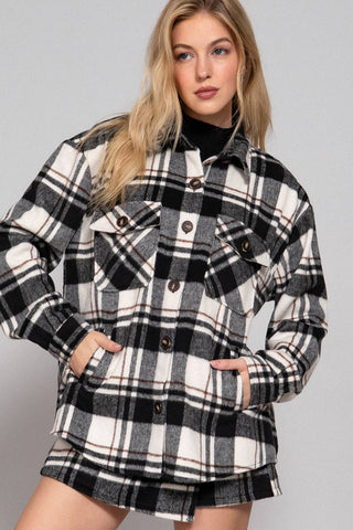 Long Sleeve Wool Blend Plaid Button Down Casual Jacket - Rise and Redemption