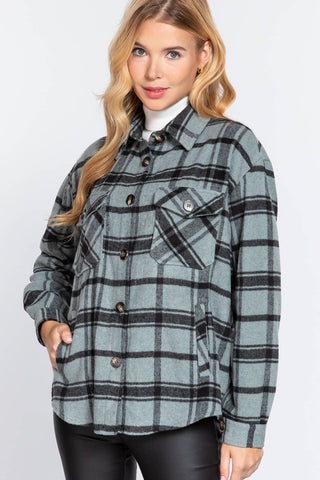 Long Sleeve Wool Blend Plaid Button Down Casual Jacket - Rise and Redemption