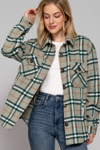 Long Sleeve Wool Blend Plaid Button Down Casual Jacket - Rise and Redemption