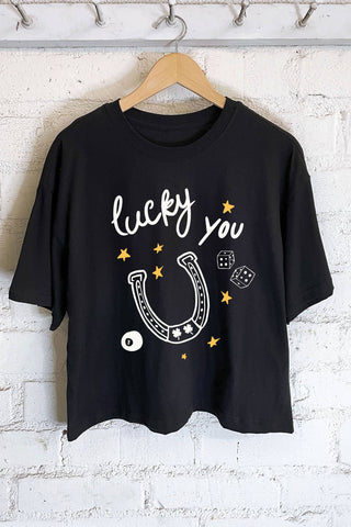 LUCKY YOU HORSESHOE GRAPHIC LONG CROP TOP - Rise and Redemption