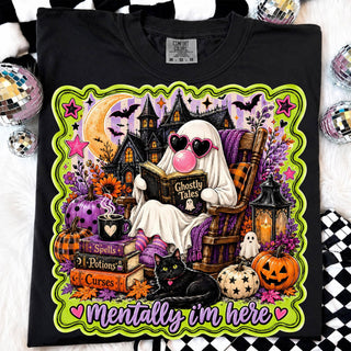 Mentally I’m Here Halloween Shirt, Ghost Reading Pumpkin Tee - Rise and Redemption