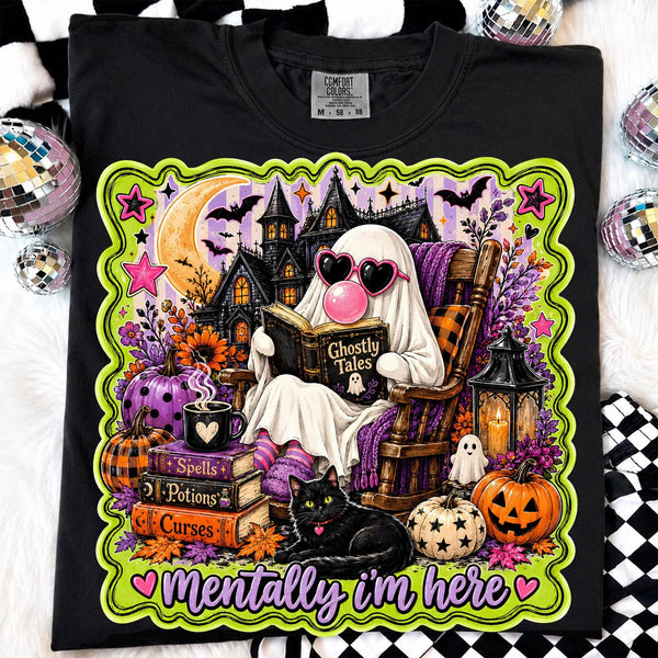 Mentally I’m Here Halloween Shirt, Ghost Reading Pumpkin Tee - Rise and Redemption
