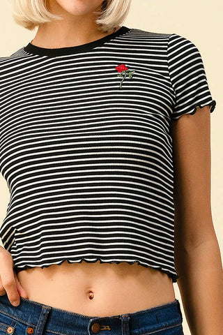 Merci Striped Embroidered Crop - Rise and Redemption