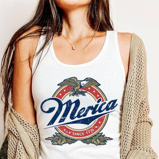 Merica 1776 Eagle Beer Graphic Racerback Tank Top - Rise and Redemption