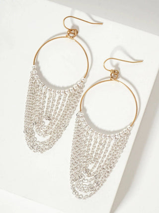 Metallic - Beaded Wire Circle Earrings With Chain Drop - Rise and Redemption