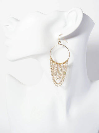 Metallic - Beaded Wire Circle Earrings With Chain Drop - Rise and Redemption