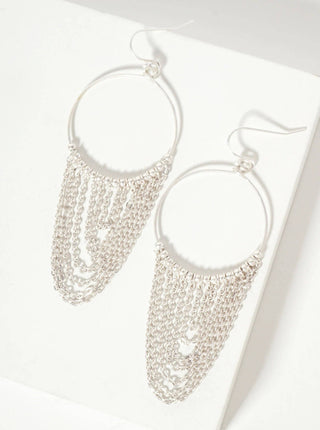 Metallic - Beaded Wire Circle Earrings With Chain Drop - Rise and Redemption