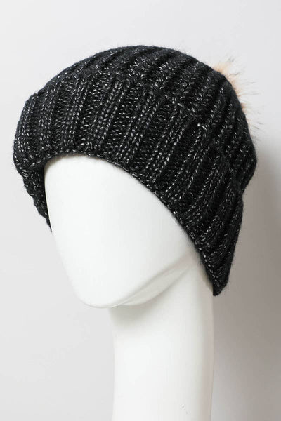 Metallic Cozy Soft Rib Knit Pom Beanie - Rise and Redemption