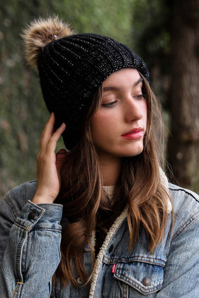 Metallic Cozy Soft Rib Knit Pom Beanie - Rise and Redemption