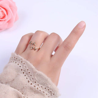Micro Pave Olive Vine Leaf Adjustable Ring, Crystal Cubic Zirconia CZ Mother Nature Stacking Ring, Minimalist 16K Gold Filled Ring, Gift For Her Plant Mom U-436 - Rise and Redemption