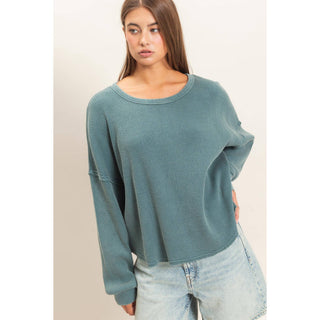 Miley Mineral Wash Waffle Oversized Top - Rise and Redemption