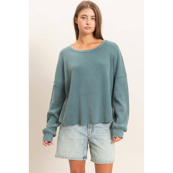 Miley Mineral Wash Waffle Oversized Top - Rise and Redemption