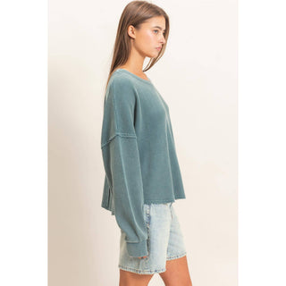 Miley Mineral Wash Waffle Oversized Top - Rise and Redemption