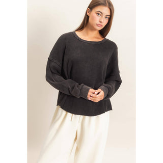 Miley Mineral Wash Waffle Oversized Top - Rise and Redemption