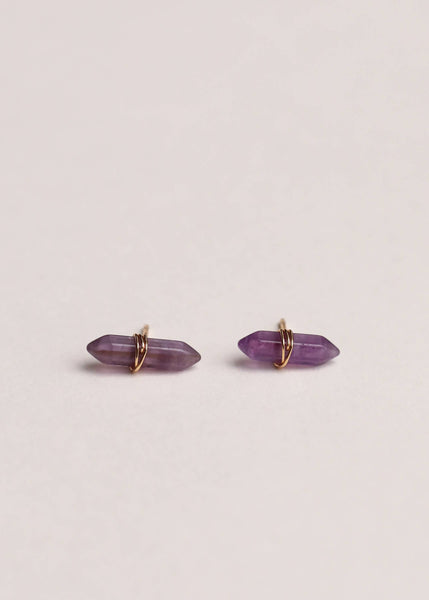 Mineral Point - Amethyst - Gold Wire Wrapped Earrings - Rise and Redemption