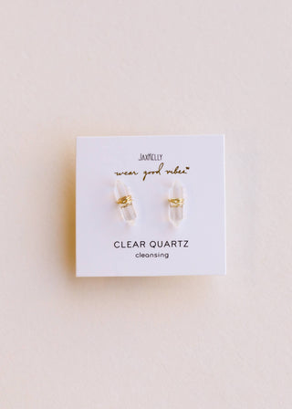 Mineral Point - Clear Quartz - Gold Wire Wrapped Earrings - Rise and Redemption