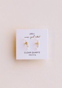 Mineral Point - Clear Quartz - Gold Wire Wrapped Earrings - Rise and Redemption