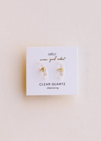 Mineral Point - Clear Quartz - Gold Wire Wrapped Earrings - Rise and Redemption