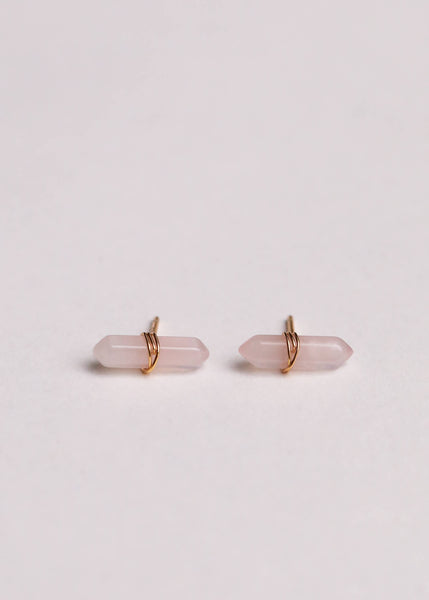 Mineral Point - Rose Quartz - Gold Wire Wrapped Earrings - Rise and Redemption