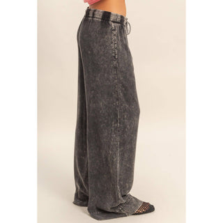 Mineral Wash Drawstring Wide Leg Pants - Rise and Redemption