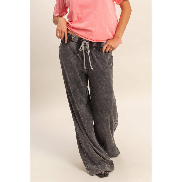 Mineral Wash Drawstring Wide Leg Pants - Rise and Redemption