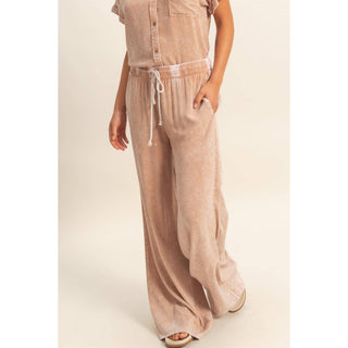 Mineral Wash Drawstring Wide Leg Pants - Rise and Redemption