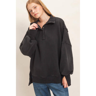 Mineral Wash Snap Collar Pullover - Rise and Redemption