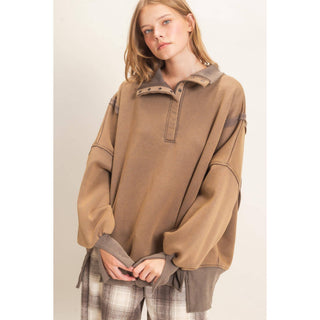 Mineral Wash Snap Collar Pullover - Rise and Redemption