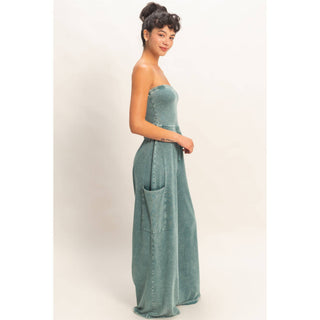Mineral Wash Strapless Wide - Leg Jumpsuit - Rise and Redemption