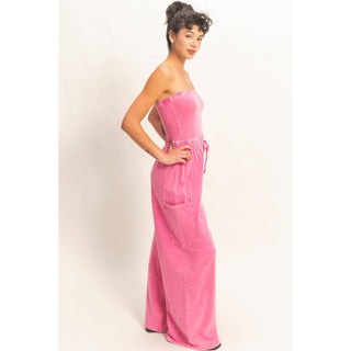 Mineral Wash Strapless Wide - Leg Jumpsuit - Rise and Redemption