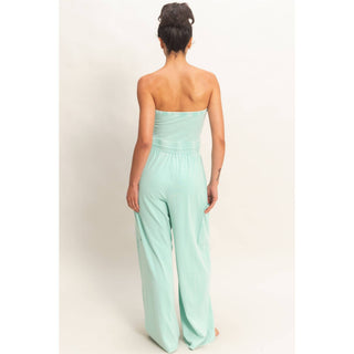 Mineral Wash Strapless Wide - Leg Jumpsuit - Rise and Redemption