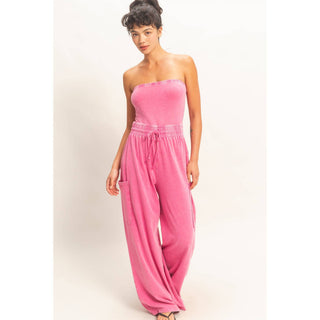 Mineral Wash Strapless Wide - Leg Jumpsuit - Rise and Redemption