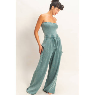Mineral Wash Strapless Wide - Leg Jumpsuit - Rise and Redemption