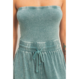Mineral Wash Strapless Wide - Leg Jumpsuit - Rise and Redemption
