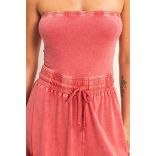 Mineral Wash Strapless Wide - Leg Jumpsuit - Rise and Redemption