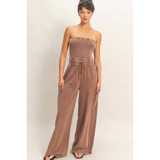 Mineral Wash Strapless Wide - Leg Jumpsuit - Rise and Redemption