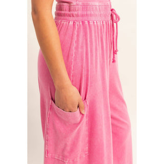 Mineral Wash Strapless Wide - Leg Jumpsuit - Rise and Redemption