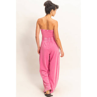 Mineral Wash Strapless Wide - Leg Jumpsuit - Rise and Redemption