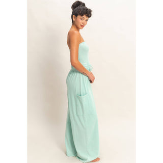 Mineral Wash Strapless Wide - Leg Jumpsuit - Rise and Redemption