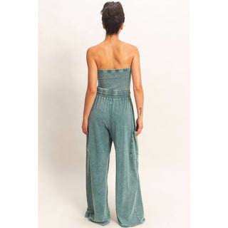 Mineral Wash Strapless Wide - Leg Jumpsuit - Rise and Redemption