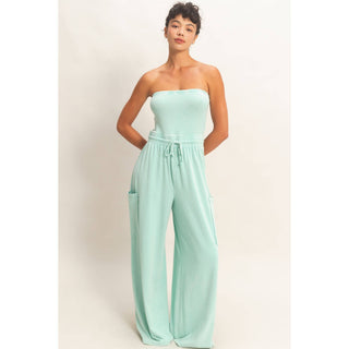 Mineral Wash Strapless Wide - Leg Jumpsuit - Rise and Redemption