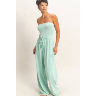 Mineral Wash Strapless Wide - Leg Jumpsuit - Rise and Redemption
