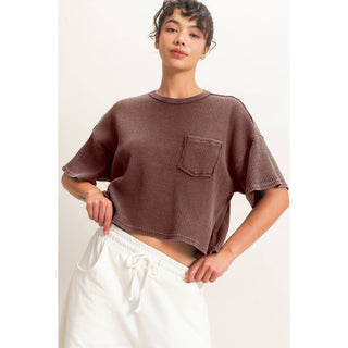 Mineral Wash Waffle Knit Pocket Top - Rise and Redemption