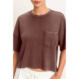 Mineral Wash Waffle Knit Pocket Top - Rise and Redemption