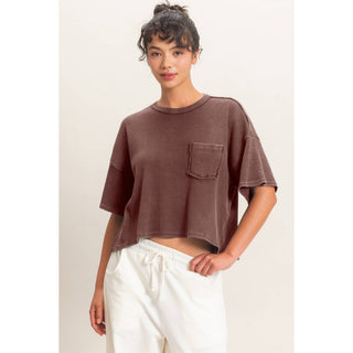 Mineral Wash Waffle Knit Pocket Top - Rise and Redemption