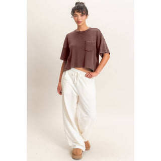 Mineral Wash Waffle Knit Pocket Top - Rise and Redemption