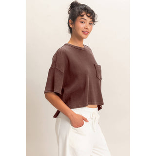Mineral Wash Waffle Knit Pocket Top - Rise and Redemption