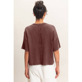 Mineral Wash Waffle Knit Pocket Top - Rise and Redemption