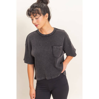 Mineral Wash Waffle Knit Pocket Top - Rise and Redemption